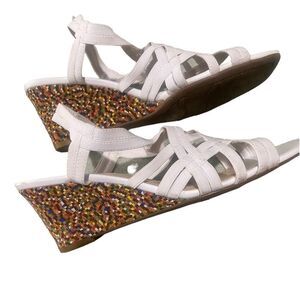Aubrey Lynn White Strap Sandals Size 8 M Colorful Cork Wedge